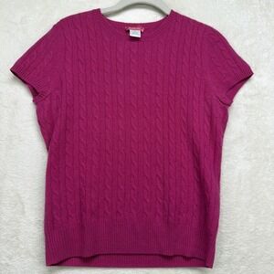 Cashmere Sweater Womens M Short Sleeve Cable Knit Pink Luxury
